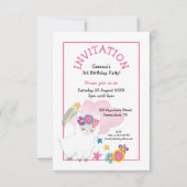 可愛いラマ幼い子供の誕生日パーティーピンク 招待状 (正面)