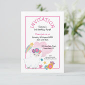 可愛いラマ幼い子供の誕生日パーティーピンク 招待状 (スタンド正面)