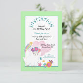 可愛いラマ幼い子供の誕生日パーティー淡い色のグリーン 招待状 (スタンド正面)