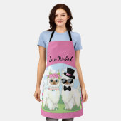 可愛いラマ愛かわいいラマ夫婦ピンク エプロン (着用した状態)