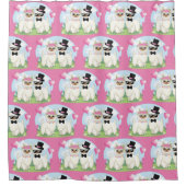 可愛いラマ愛かわいいラマ夫婦ピンク シャワーカーテン (正面)