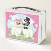 可愛いラマ愛かわいいラマ夫婦ピンク メタルランチボックス (裏面)