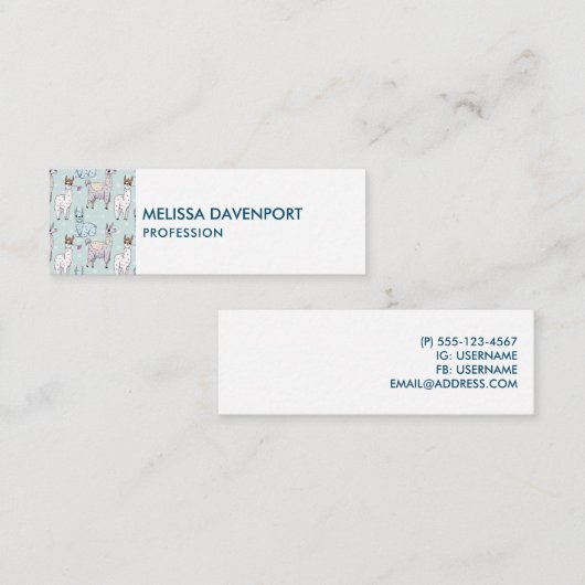 可愛いラマ柄オン水玉模様 スキニー名刺 (正面/裏面)