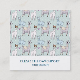 可愛いラマ柄オン水玉模様 スクエア名刺