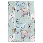 可愛いラマ柄オン水玉模様 ミディアムペーパーバッグ (正面)