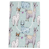 可愛いラマ柄オン水玉模様 ミディアムペーパーバッグ (裏面)