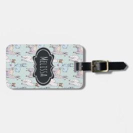 可愛いラマ柄オン水玉模様 ラゲッジタグ