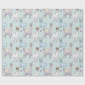 可愛いラマ柄オン水玉模様 ラッピングペーパー (フラット)