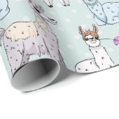 可愛いラマ柄オン水玉模様 ラッピングペーパー (ロールコーナー)