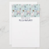 可愛いラマ柄オン水玉模様 便箋 (正面/裏面)