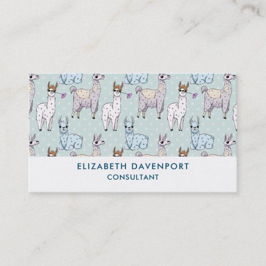 可愛いラマ柄オン水玉模様 名刺 (正面)