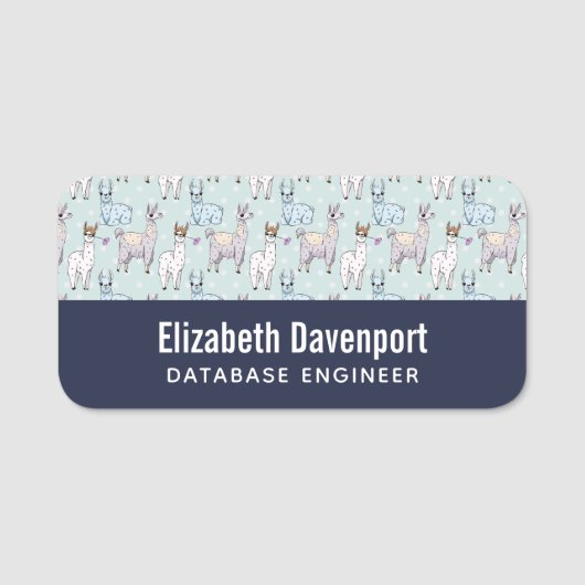 可愛いラマ柄オン水玉模様 名札 (正面)