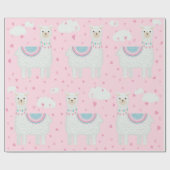 可愛いラマ柄ピンク背景 ラッピングペーパー (フラット)
