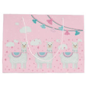 可愛いラマ柄ピンク背景 ラージペーパーバッグ (裏面)