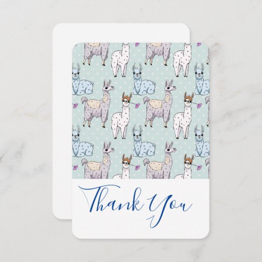 可愛いラマ柄水玉模様ありがとう サンキューカード (正面/裏面)