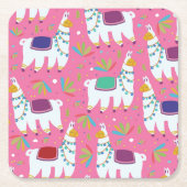 可愛いラマ柄 スクエアペーパーコースター (正面)