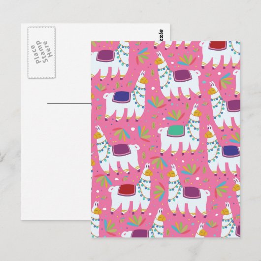 可愛いラマ柄 ポストカード (正面/裏面)