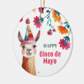 可愛いラマ水彩フローラチンコデマヨフォト セラミックオーナメント (左)