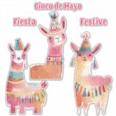 可愛いラマ水彩色Cinco de Mayo シール (正面)