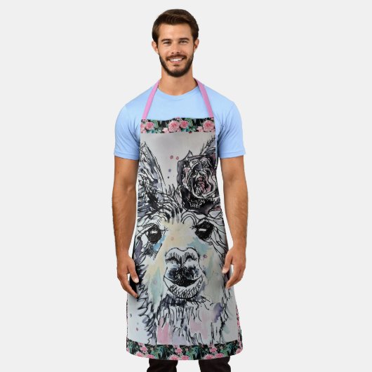 可愛いラマ絵画ウォーターバラエプロン エプロン (着用した状態)