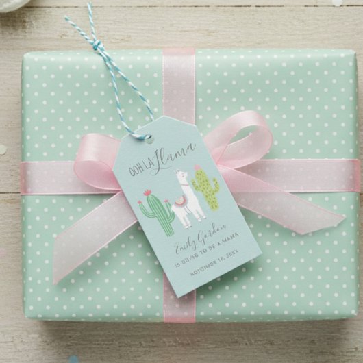 可愛いラマ赤ちゃんシャワー多肉少年ブルー ギフトタグ