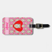 可愛いラマ頭と赤いハートピンク背景 ラゲッジタグ (正面横)