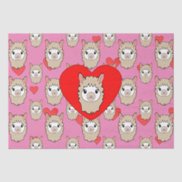 可愛いラマ頭と赤いハートピンク背景 薄葉紙