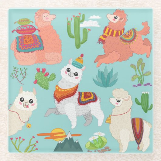 可愛いラマ ガラスコースター (正面)