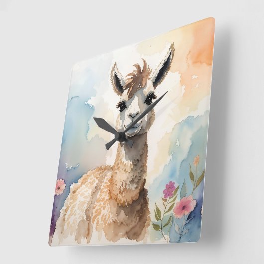 可愛いラマ スクエア壁時計 (傾斜)