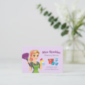 可愛いラヴァンダーマンガのメイドハウスクリーニングサービス 名刺 (スタンド正面)