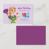 可愛いラヴァンダーマンガのメイドハウスクリーニングサービス 名刺 (正面/裏面)