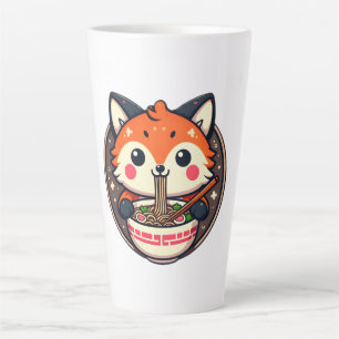 可愛いラーメンキツネイラストレーションメルチデザイン カフェラテマグ
