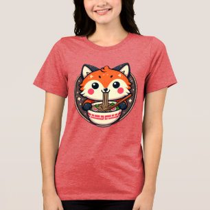 可愛いラーメンキツネイラストレーションメルチデザイン トライブレンドTシャツ