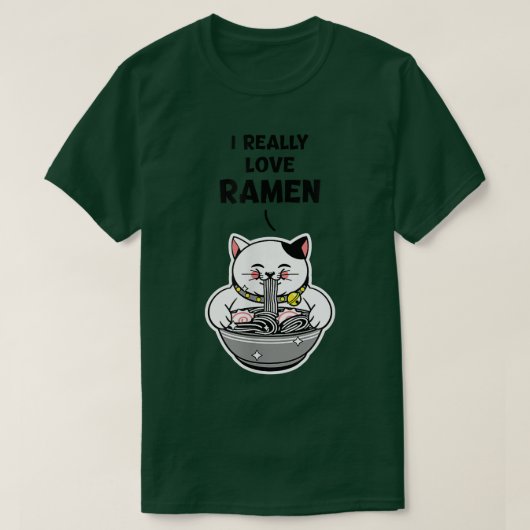 可愛いラーメン好食べき猫  Tシャツ (デザイン正面)
