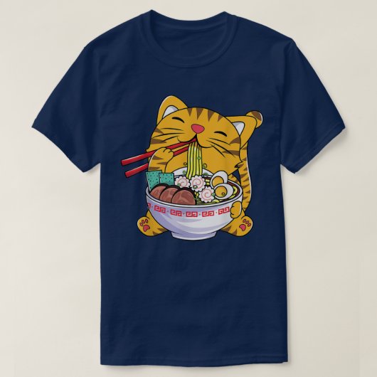 可愛いラーメン猫アニメボウルかわいい猫日本のT Tシャツ (デザイン正面)