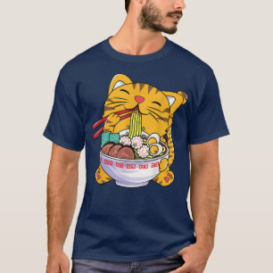 可愛いラーメン猫アニメボウルかわいい猫日本のT Tシャツ