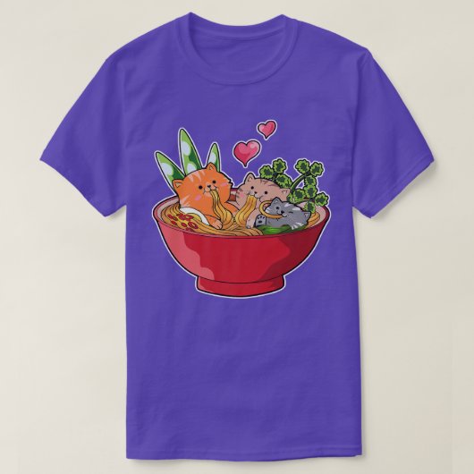 可愛いラーメン猫日本の麺子おもしろい天恋人 Tシャツ (デザイン正面)