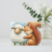 可愛いリスが羊を抱く ポストカード (スタンド正面)