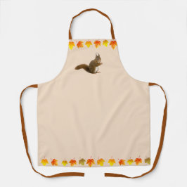 可愛いリスと紅葉をライトベージュ エプロン