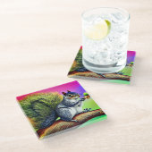 可愛いリスの枝 ガラスコースター (アングル)