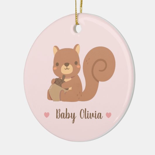可愛いリス持ちアコーンベビーガールパーソナライズされた セラミックオーナメント (左)
