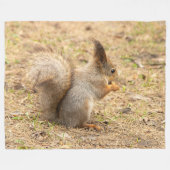 可愛いリス食べルのナッツの写真 フリースブランケット (正面(横))