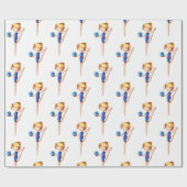 可愛いリズミカル体操選手でブルーレオタードとボール ラッピングペーパー (フラット)