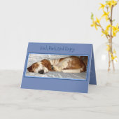 可愛いリタイアカードと寝台付きバセットハウンド カード (黄色い花)