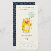 可愛いリトルアクアイエローモンスターベビーシャワー招待状 サンキューカード (正面/裏面)