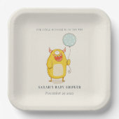 可愛いリトルアクアイエローモンスターベビーシャワー招待状 ペーパープレート (正面)