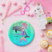 可愛いリトルシーマーメイドガールウィズドルフィン誕生日 ペーパープレート (パーティー)