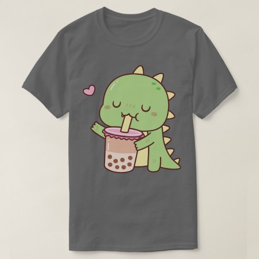 可愛いリトルディノ大好きボバミルクティー Tシャツ (デザイン正面)
