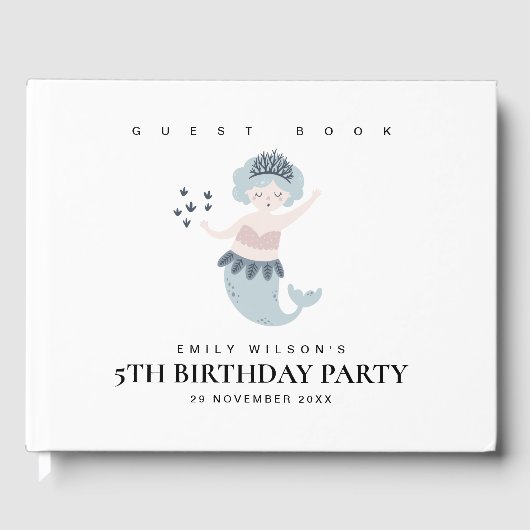 可愛いリトルピンクブルーマーメイド子供の誕生日パーティー ゲストブック (正面)