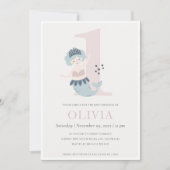 可愛いリトルピンクブルーマーメイド1歳の誕生日招待状 サンキューカード (正面)